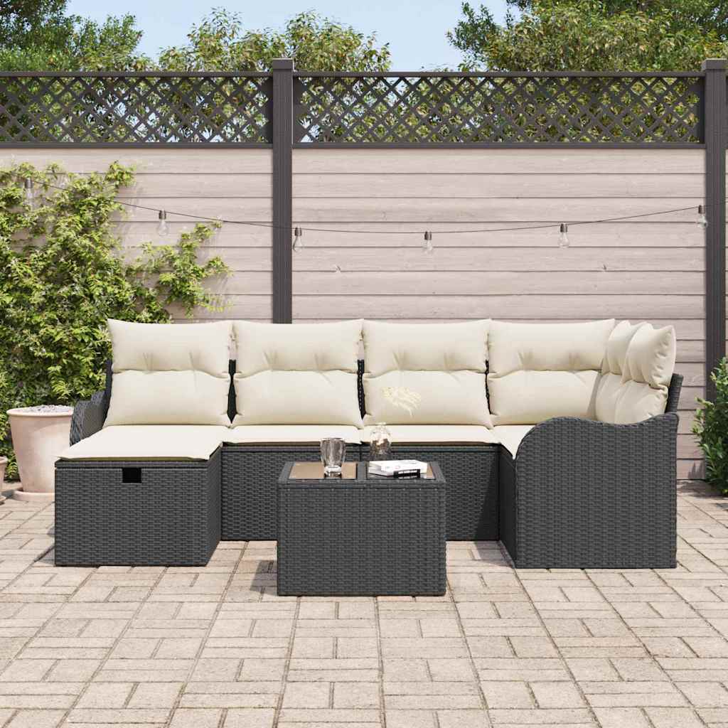 Ensemble de canapé de jardin avec coussin 7 pcs Noir Poly rotin - XIOS