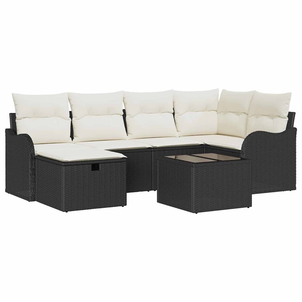 Ensemble de canapé de jardin avec coussin 7 pcs Noir Poly rotin - XIOS