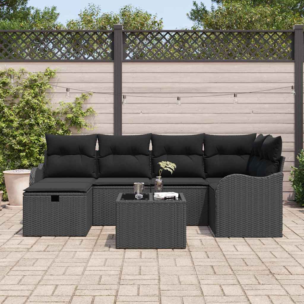 Ensemble de canapé de jardin avec coussin 7 pcs Noir Poly rotin - XIOS