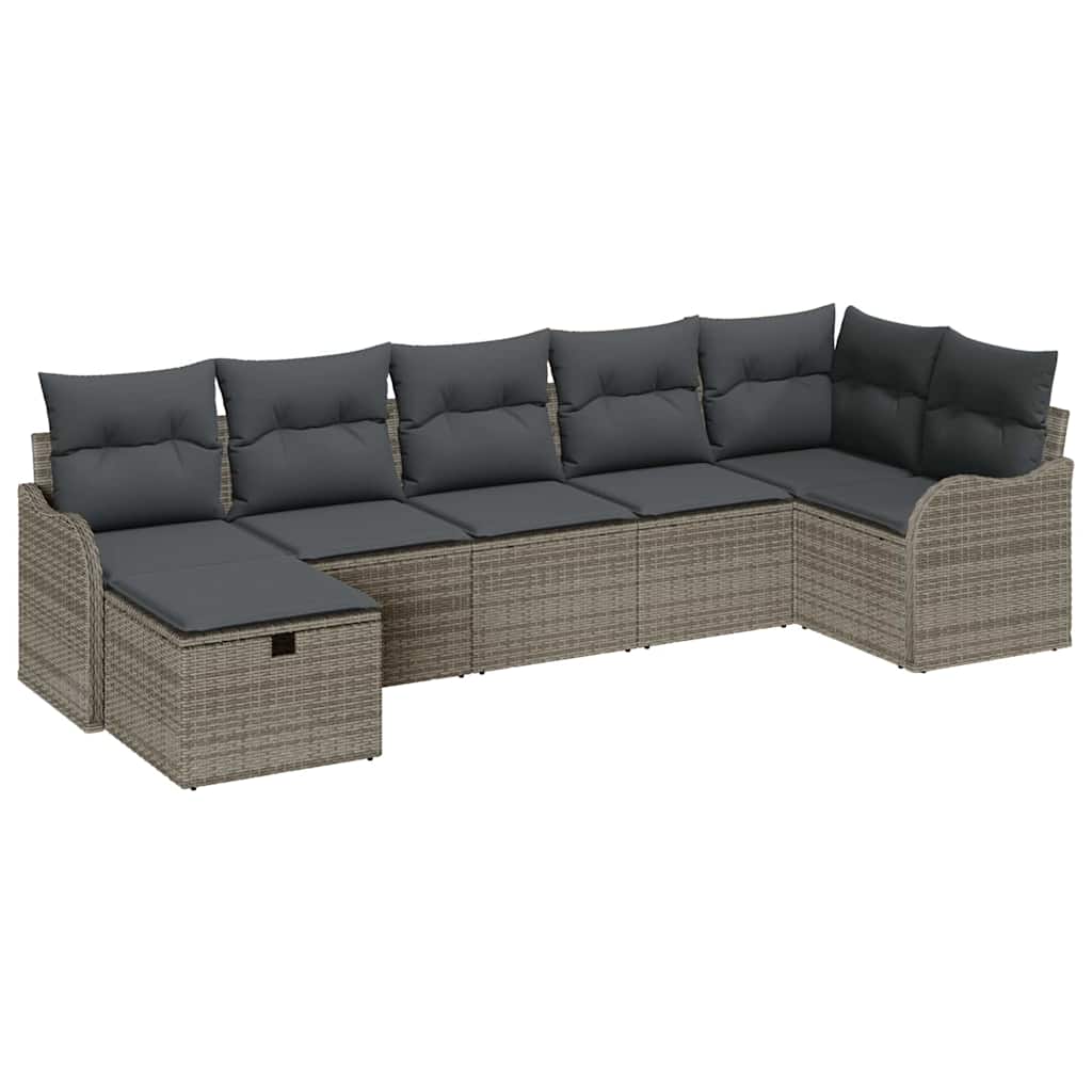 Ensemble de canapé de jardin avec coussin 7 pcs Gris Poly rotin - XIOS