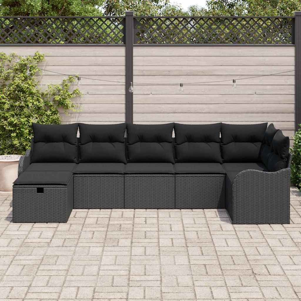 Ensemble de canapé de jardin avec coussin 7 pcs Noir Poly rotin - XIOS