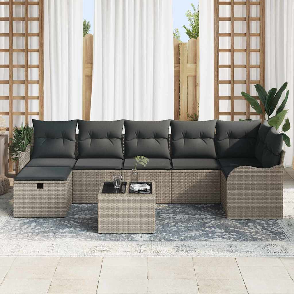 Ensemble de canapé de jardin avec coussin 8 pcs Gris Poly rotin - XIOS