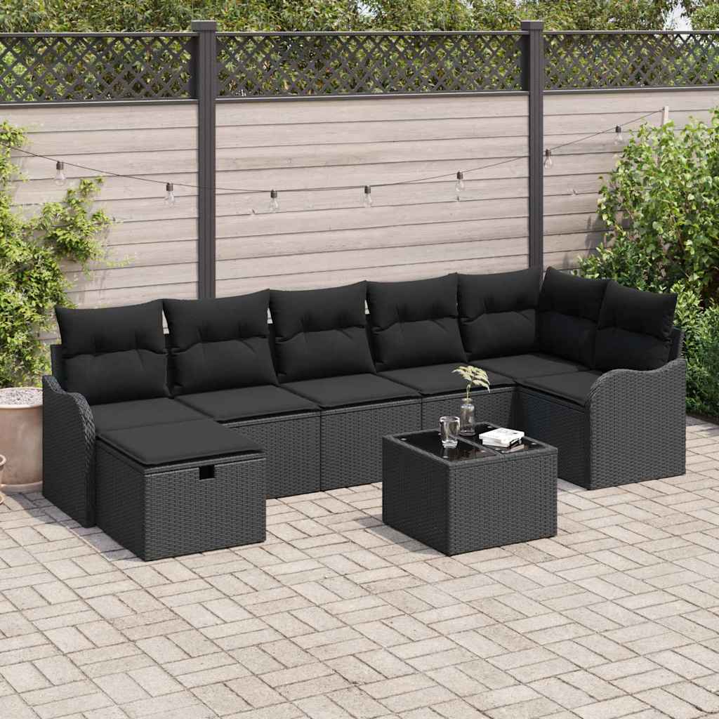 Ensemble de canapé de jardin avec coussin 8 pcs Noir Poly rotin - XIOS