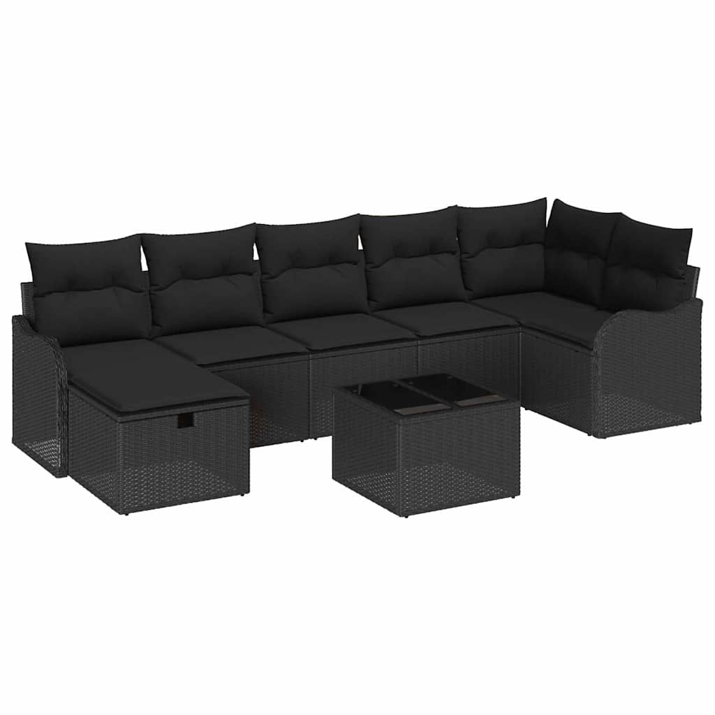 Ensemble de canapé de jardin avec coussin 8 pcs Noir Poly rotin - XIOS