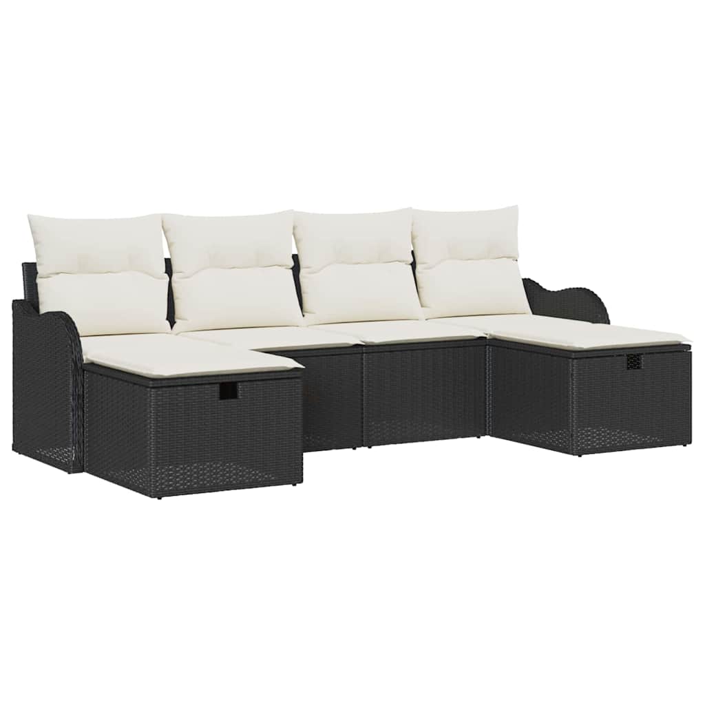 Ensemble de canapé de jardin avec coussin 6 pcs Noir Poly rotin - XIOS