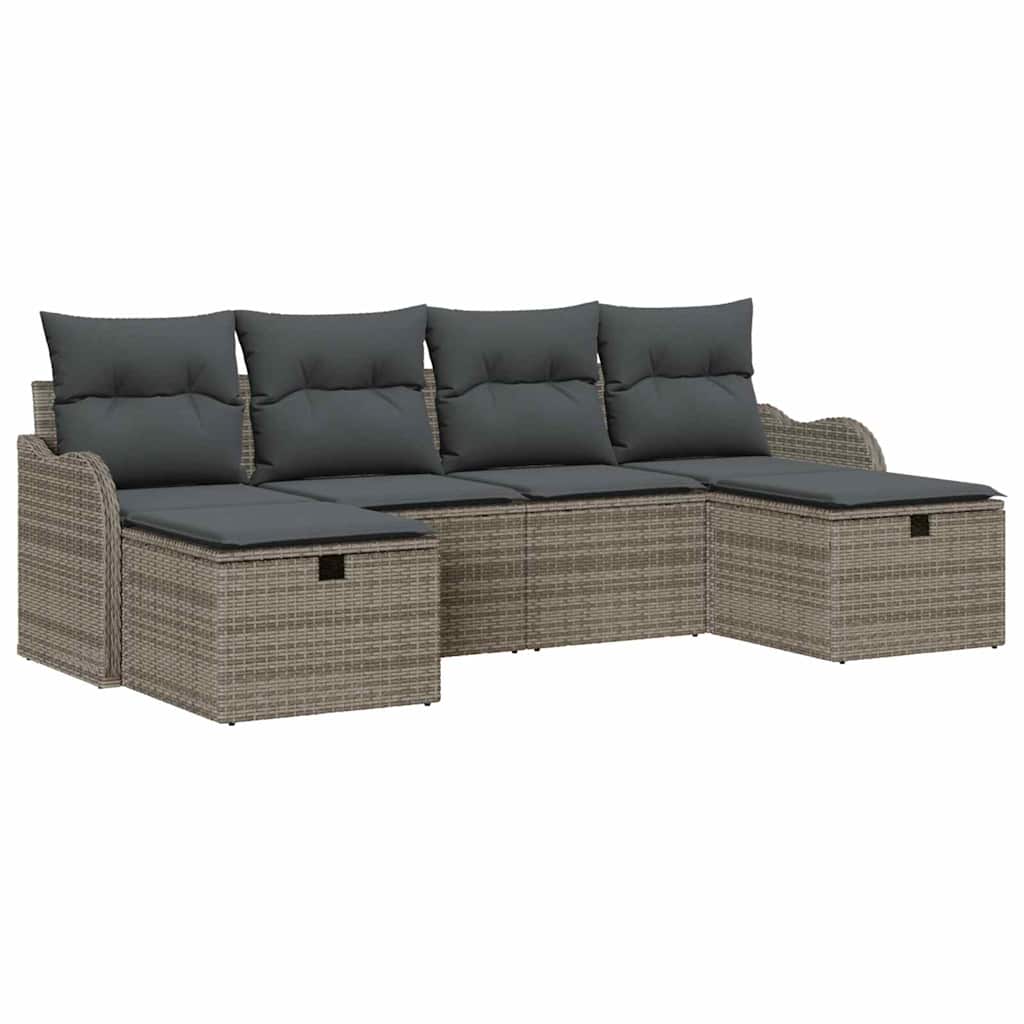 Ensemble de canapé de jardin avec coussin 6 pcs Gris Poly rotin - XIOS