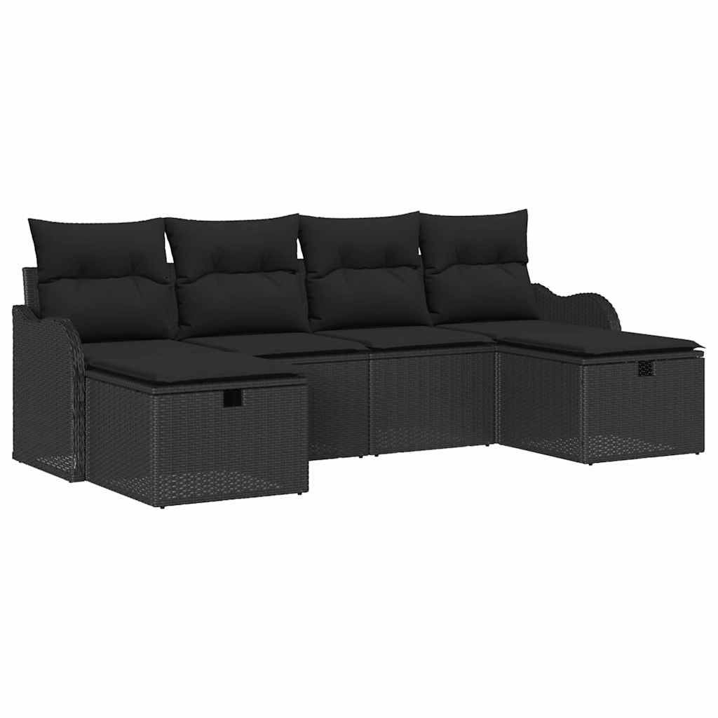 Ensemble de canapé de jardin avec coussin 6 pcs Noir Poly rotin - XIOS