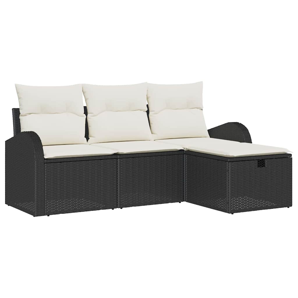 Ensemble de canapé de jardin avec coussin 4 pcs Noir Poly rotin - XIOS
