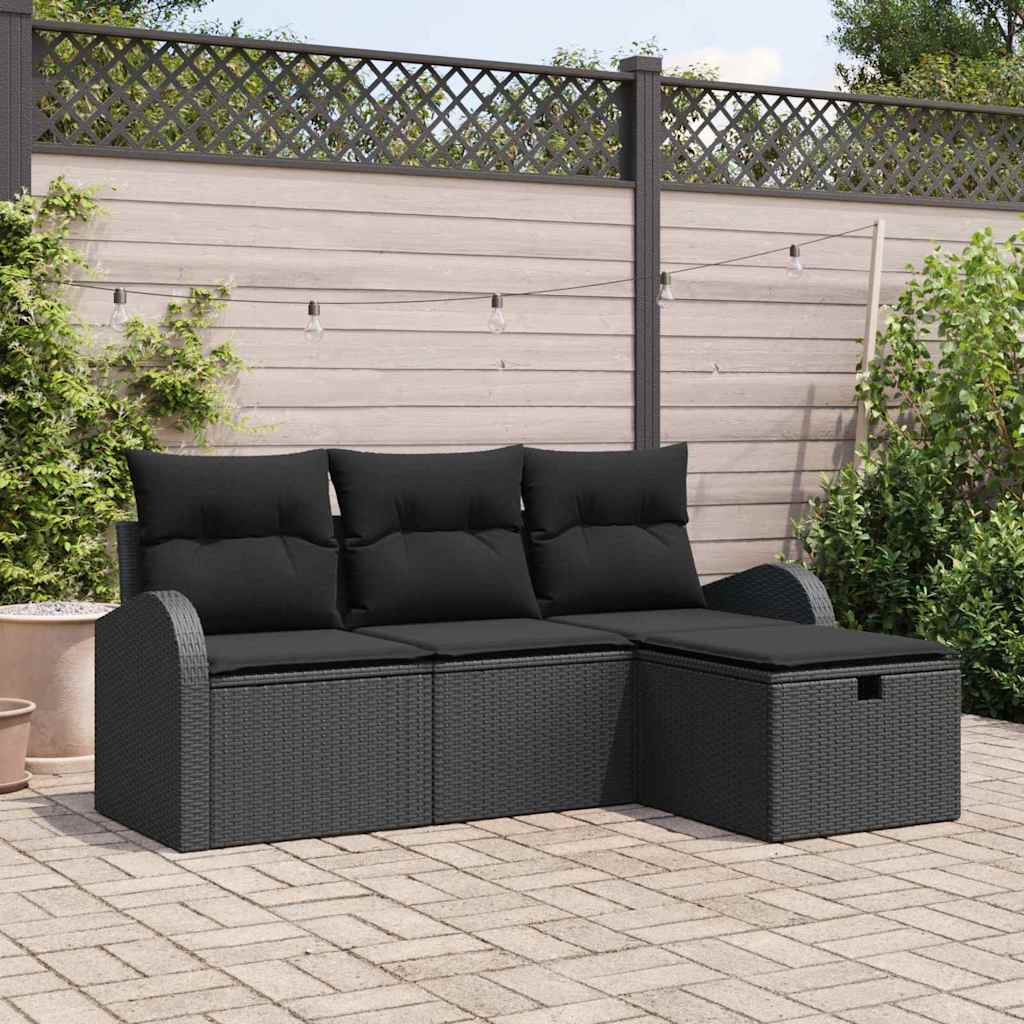 Ensemble de canapé de jardin avec coussin 4 pcs Noir polyrotin - XIOS