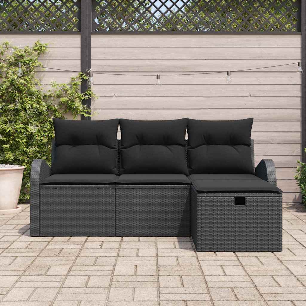 Ensemble de canapé de jardin avec coussin 4 pcs Noir polyrotin - XIOS