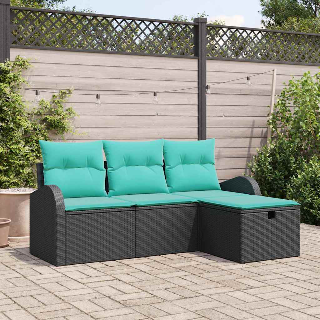 Ensemble de canapé de jardin 4 pc Noir polyrotin