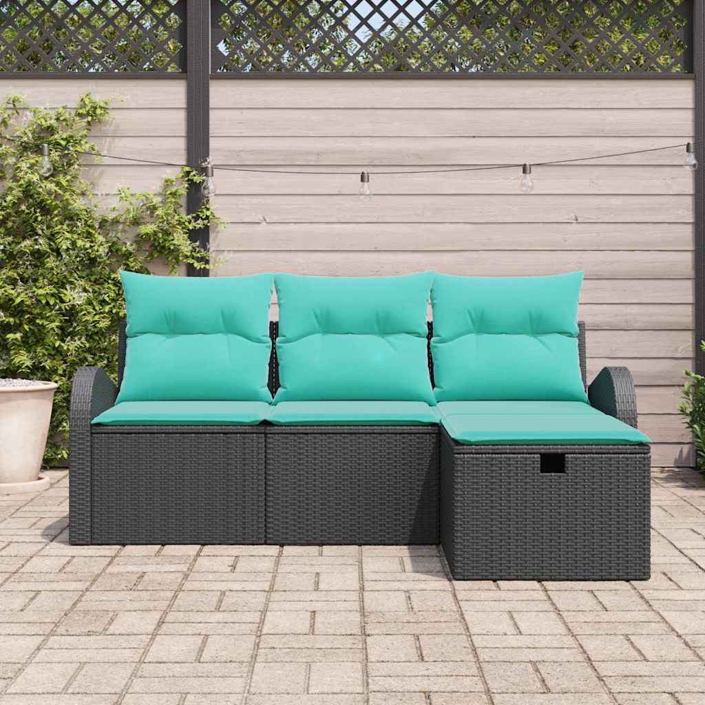 Ensemble de canapé de jardin avec coussin 4 pcs Noir polyrotin