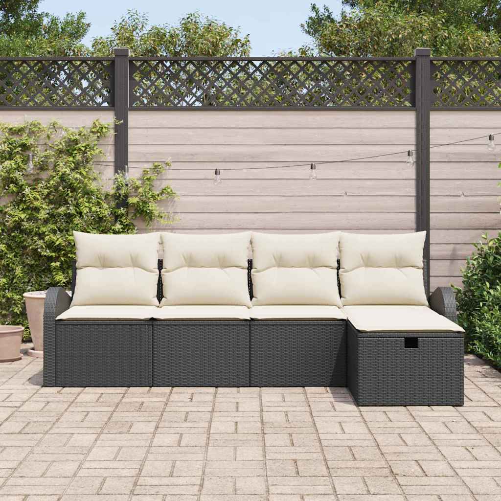 Ensemble de canapé de jardin avec coussin 5 pcs Noir Poly rotin - XIOS