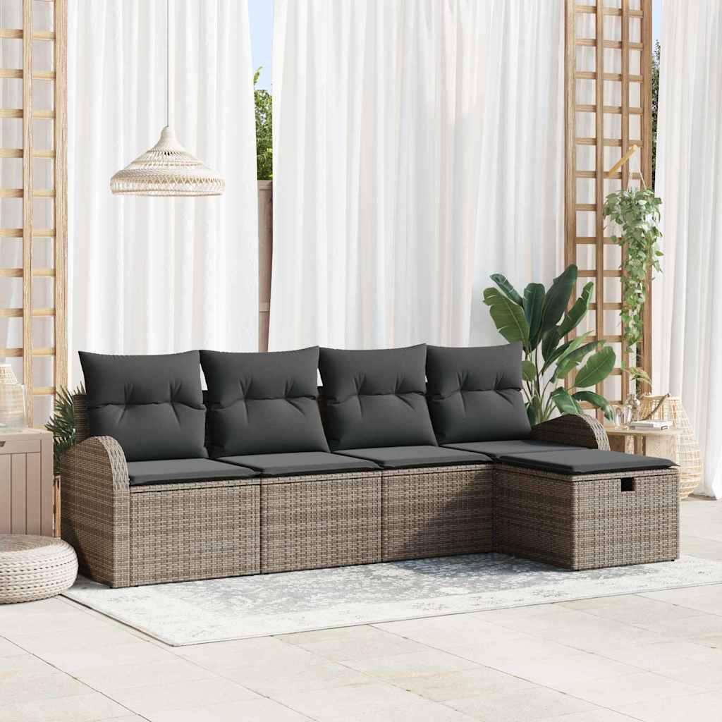 Ensemble de canapé de jardin avec coussin 5 pcs Gris Poly rotin - XIOS