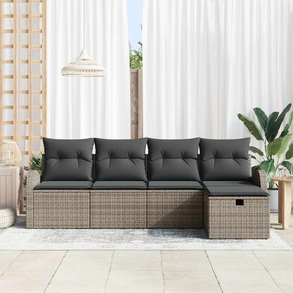 Ensemble de canapé de jardin avec coussin 5 pcs Gris Poly rotin - XIOS