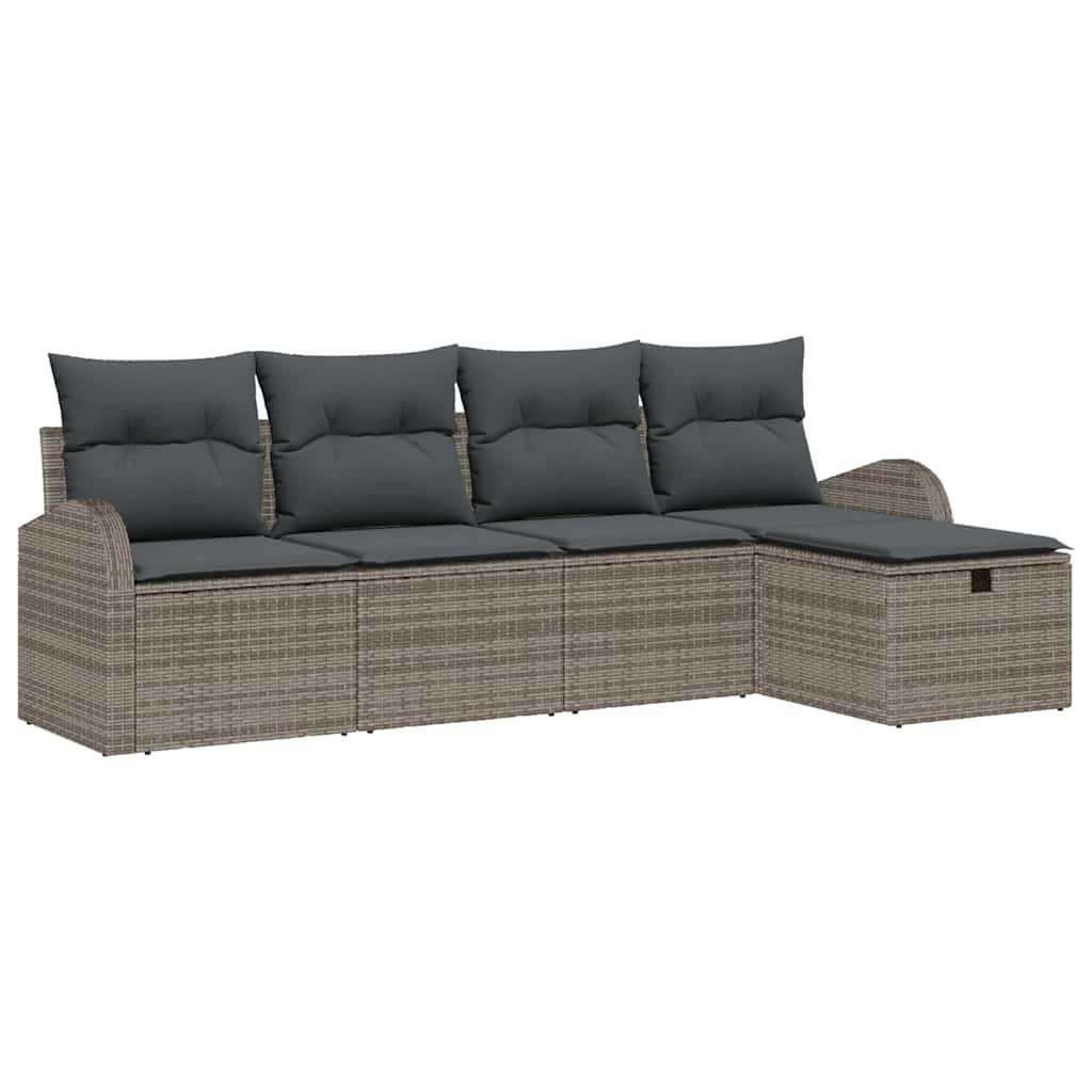 Ensemble de canapé de jardin avec coussin 5 pcs Gris Poly rotin - XIOS
