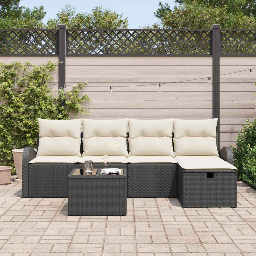 Ensemble de canapé de jardin avec coussin 6 pcs Noir Poly rotin - XIOS