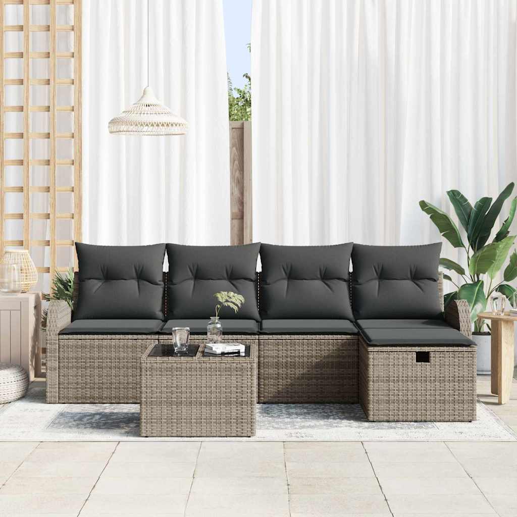 Ensemble de canapé de jardin avec coussin 6 pcs Gris Poly rotin - XIOS