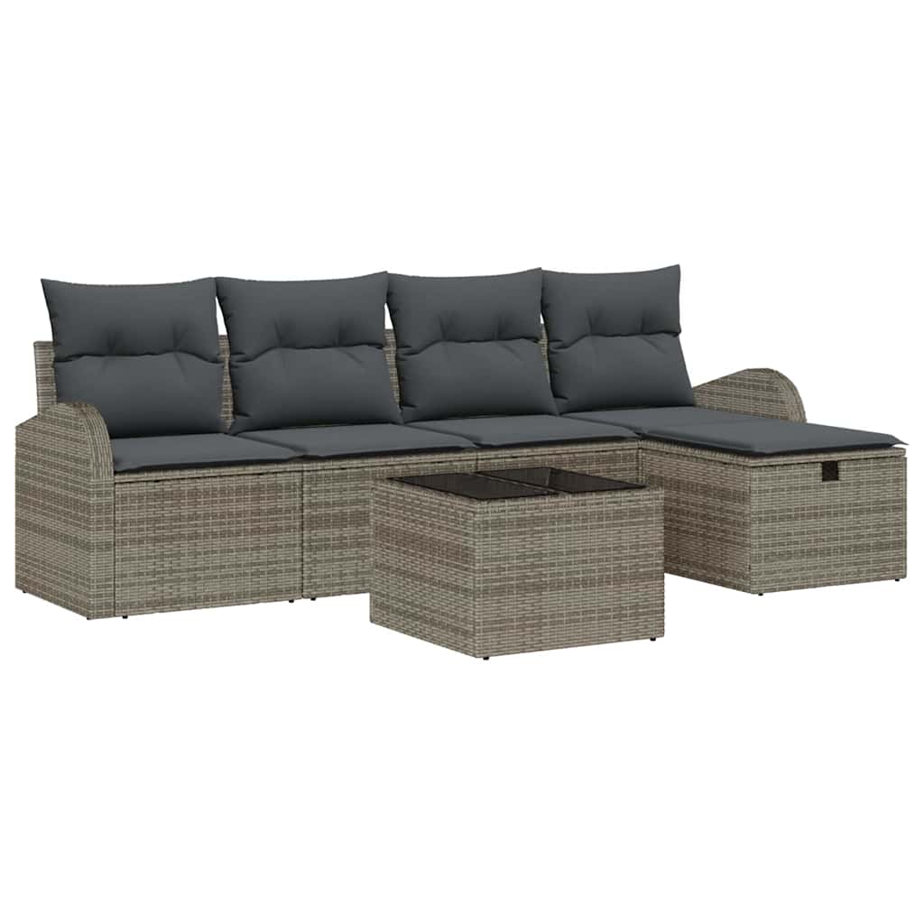Ensemble de canapé de jardin avec coussin 6 pcs Gris Poly rotin - XIOS