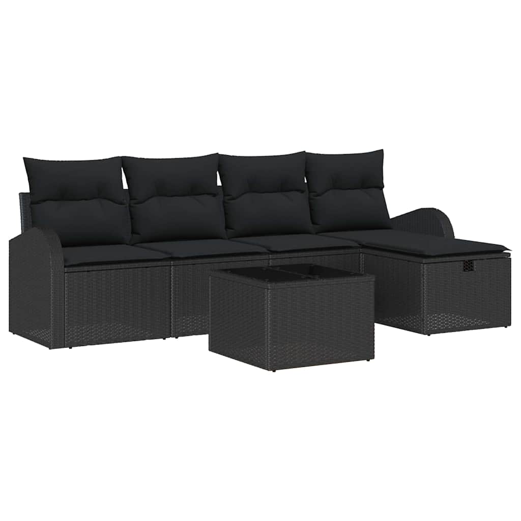 Ensemble de canapé de jardin avec coussin 6 pcs Noir Poly rotin - XIOS