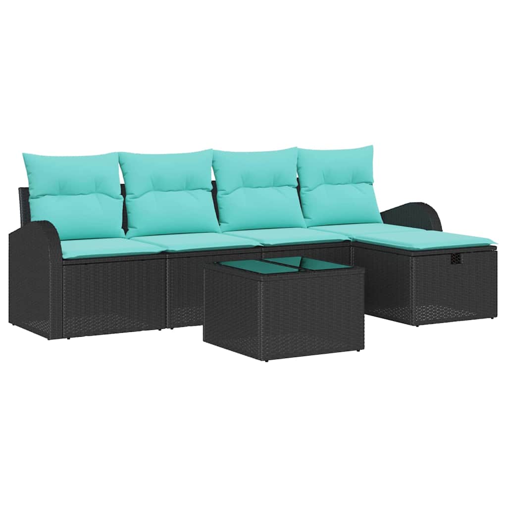 Ensemble de canapé de jardin avec coussin 6 pcs Noir Poly rotin