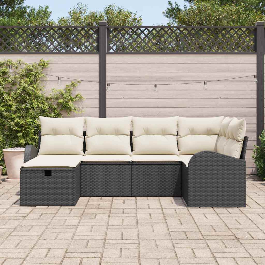 Ensemble de canapé de jardin avec coussin 6 pcs Noir Poly rotin - XIOS
