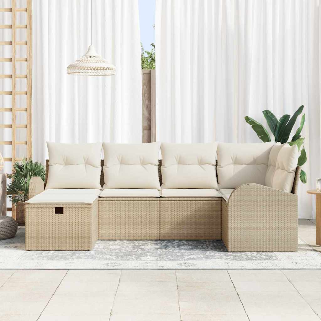 Ensemble de canapé de jardin 6 pc Beige polyrotin
