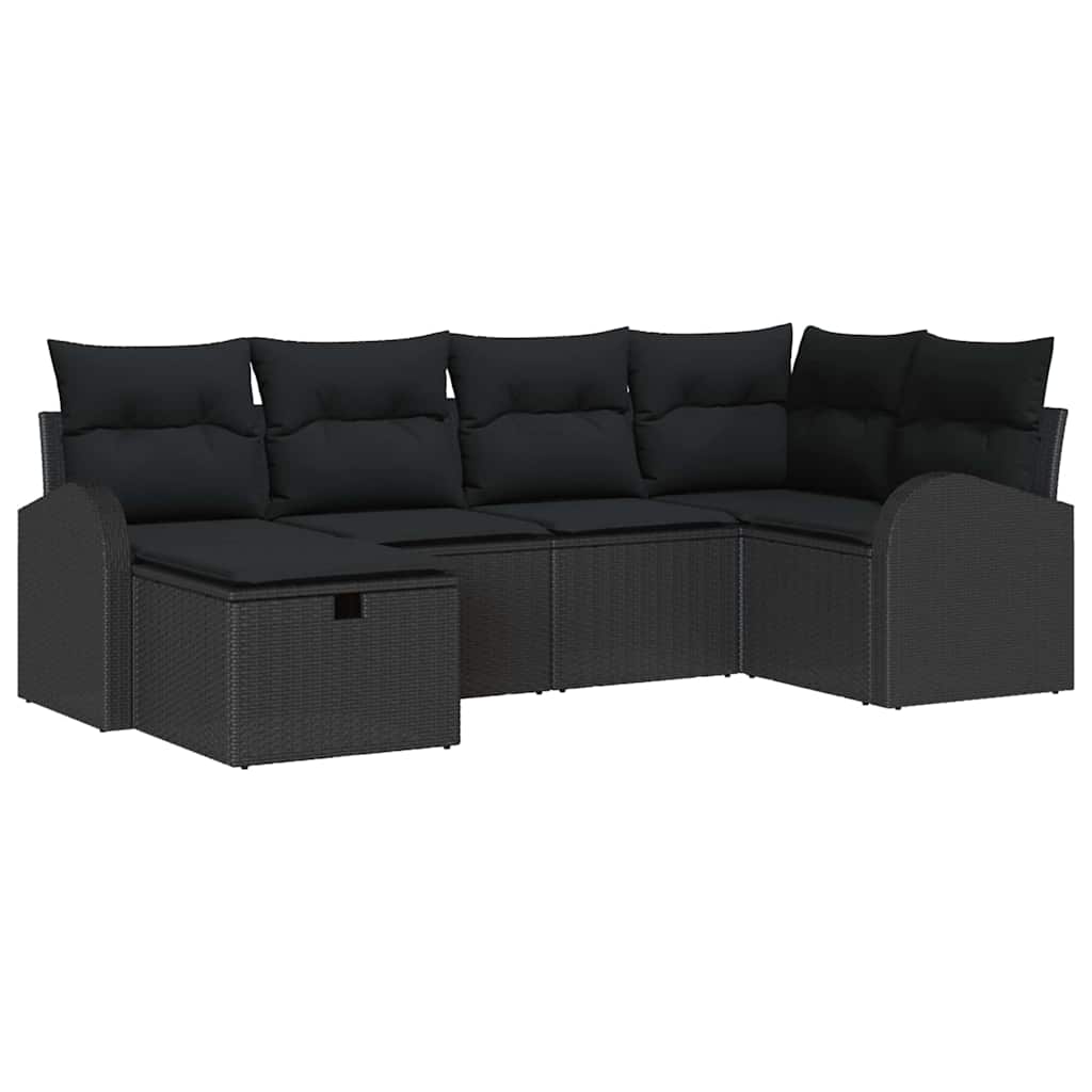 Ensemble de canapé de jardin avec coussin 6 pcs Noir Poly rotin - XIOS