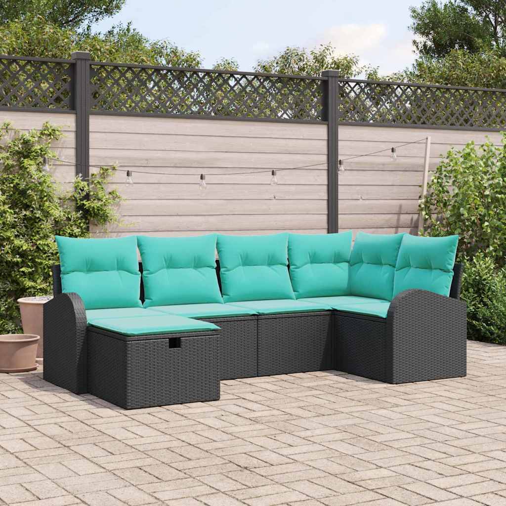Ensemble de canapé de jardin avec coussin 6 pcs Noir polyrotin
