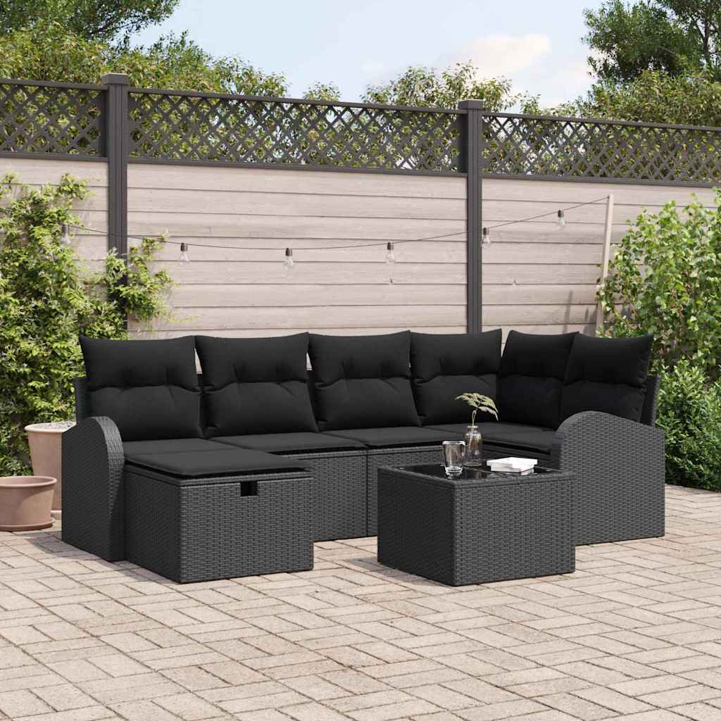 Ensemble de canapé de jardin avec coussin 7 pcs Noir Poly rotin - XIOS