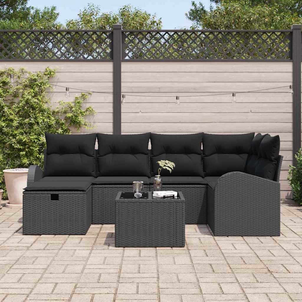 Ensemble de canapé de jardin avec coussin 7 pcs Noir Poly rotin - XIOS