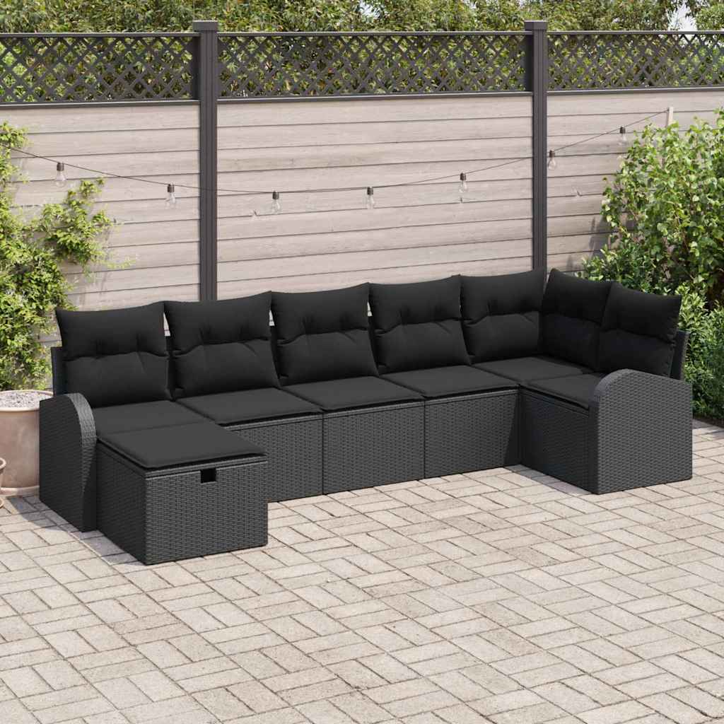 Ensemble de canapé de jardin avec coussin 7 pcs Noir polyrotin - XIOS