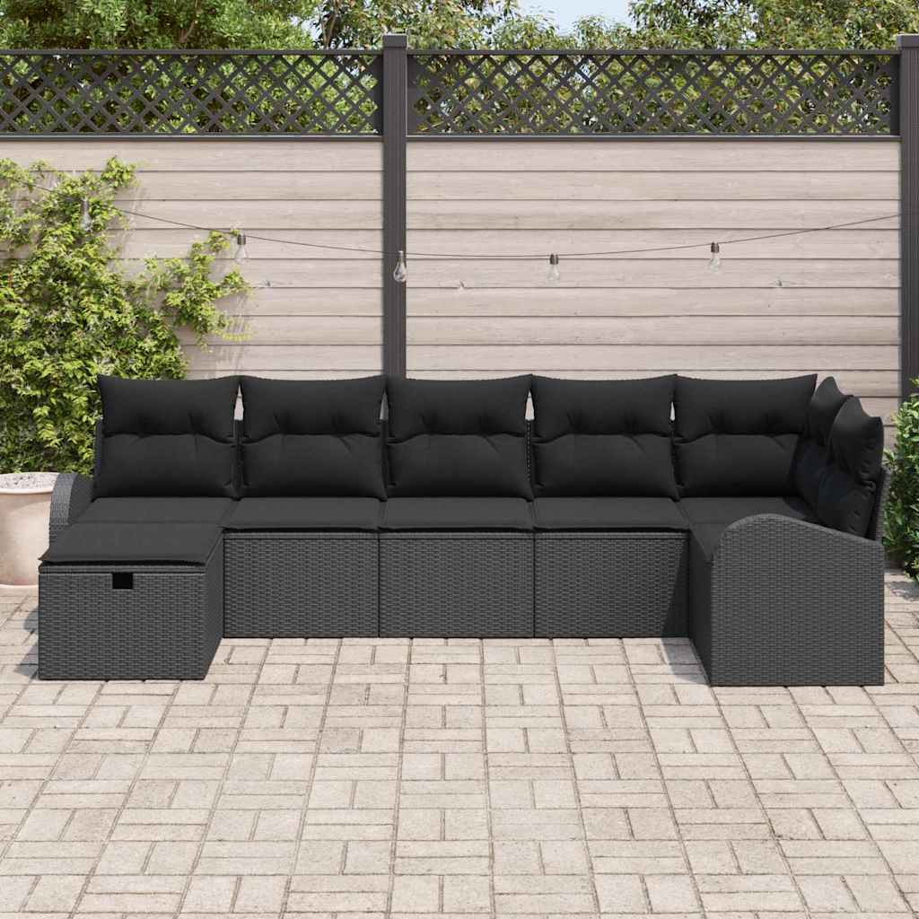 Ensemble de canapé de jardin avec coussin 7 pcs Noir polyrotin - XIOS