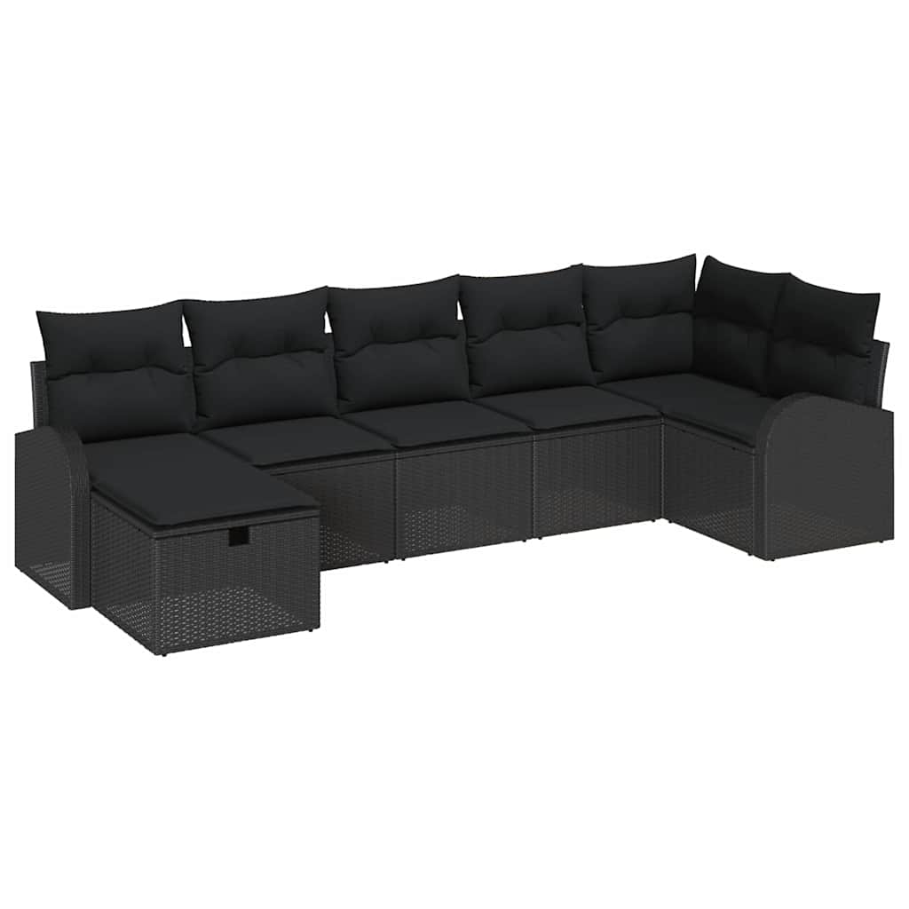 Ensemble de canapé de jardin avec coussin 7 pcs Noir polyrotin - XIOS