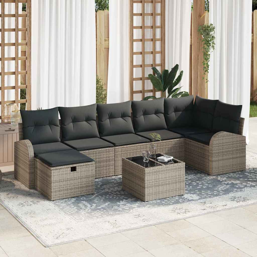 Ensemble de canapé de jardin avec coussin 8 pcs Gris Poly rotin - XIOS
