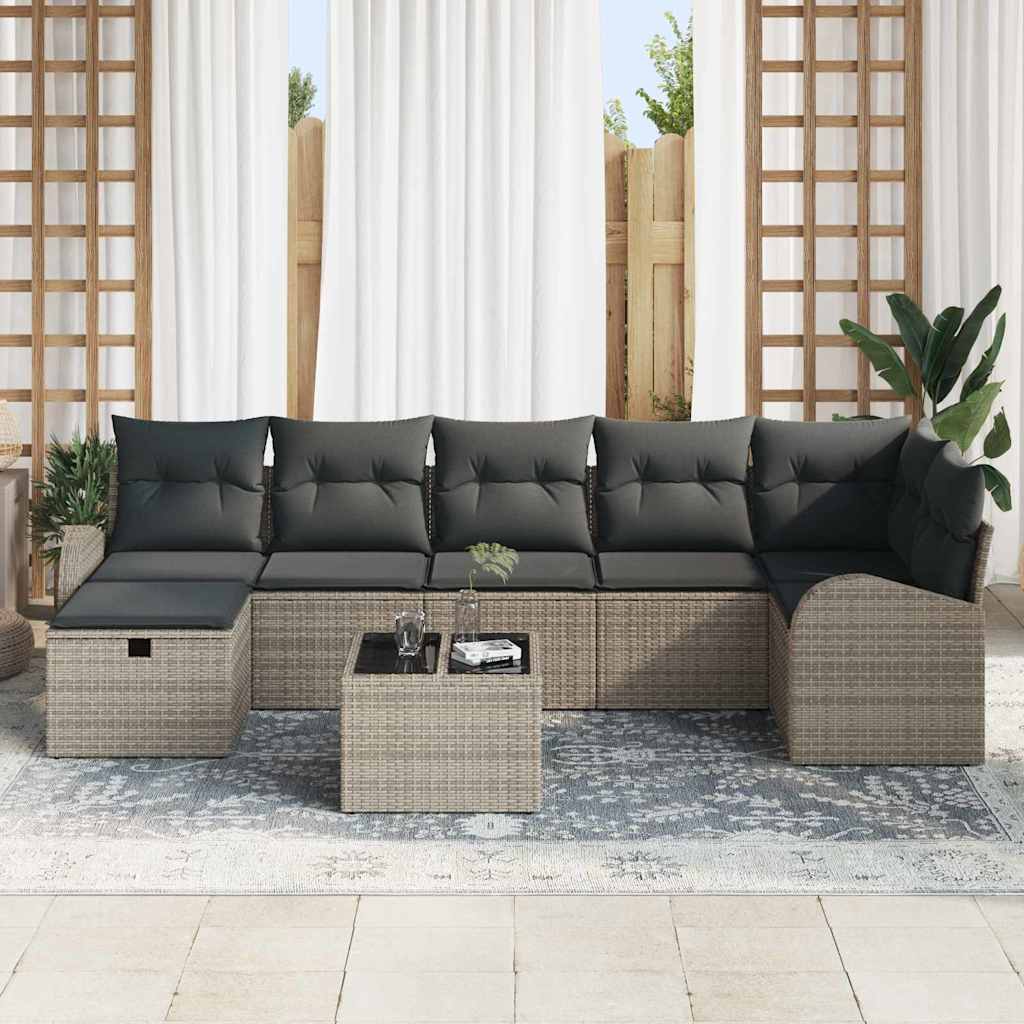 Ensemble de canapé de jardin avec coussin 8 pcs Gris Poly rotin - XIOS