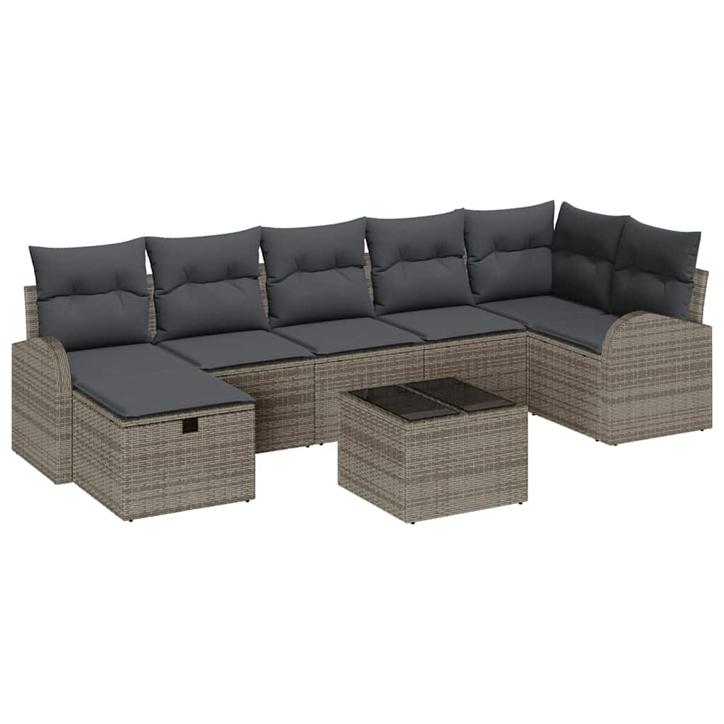 Ensemble de canapé de jardin avec coussin 8 pcs Gris Poly rotin - XIOS