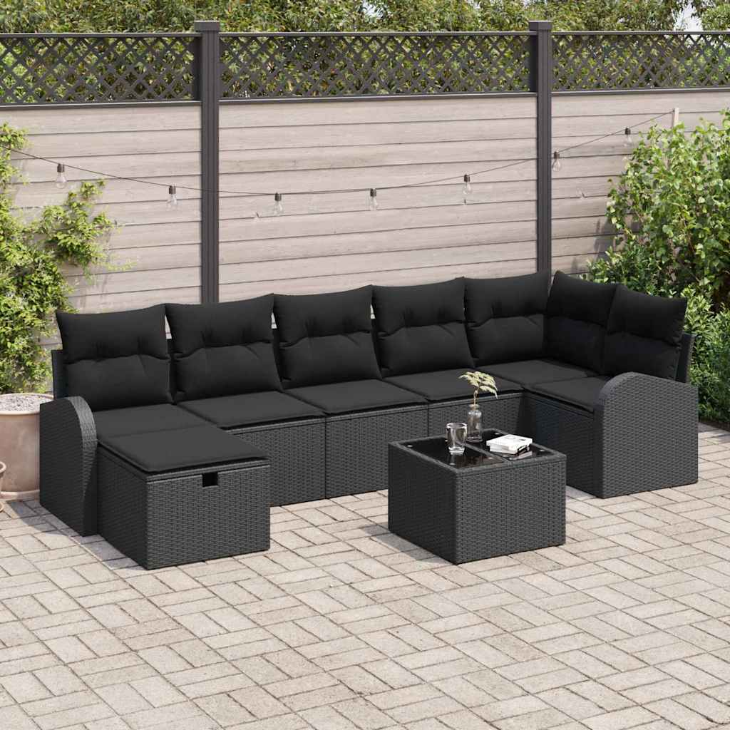 Ensemble de canapé de jardin avec coussin 8 pcs Noir Poly rotin - XIOS