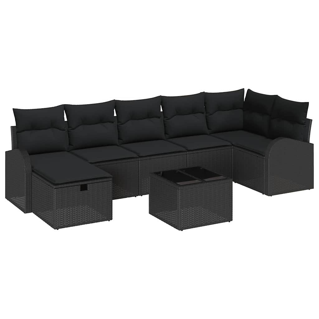 Ensemble de canapé de jardin avec coussin 8 pcs Noir Poly rotin - XIOS