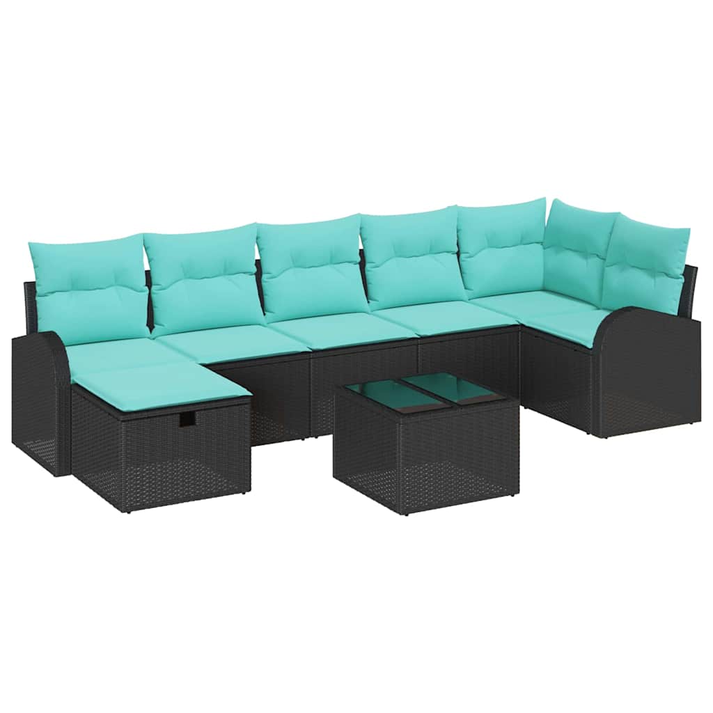 Ensemble de canapé de jardin avec coussin 8 pcs Noir Poly rotin