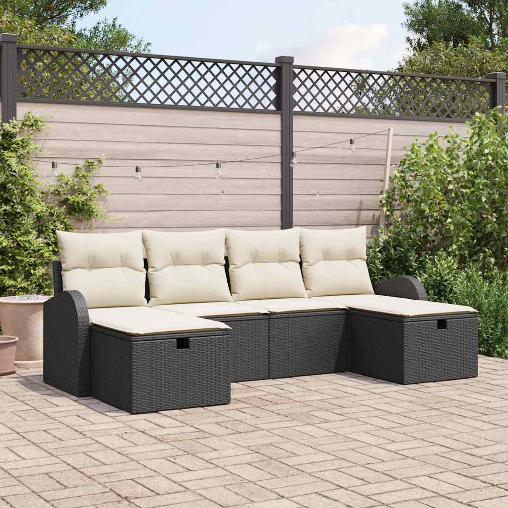 Ensemble de canapé de jardin avec coussin 6 pcs Noir Poly rotin - XIOS