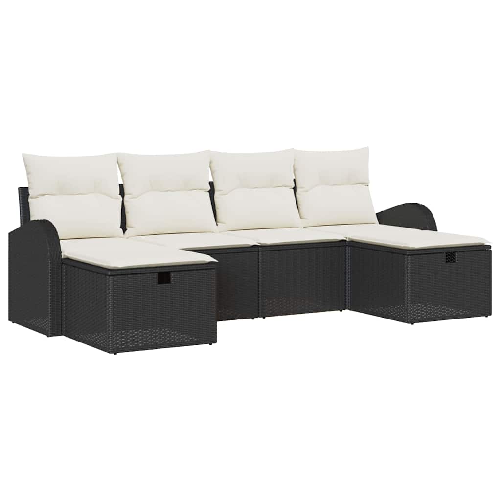 Ensemble de canapé de jardin avec coussin 6 pcs Noir Poly rotin - XIOS
