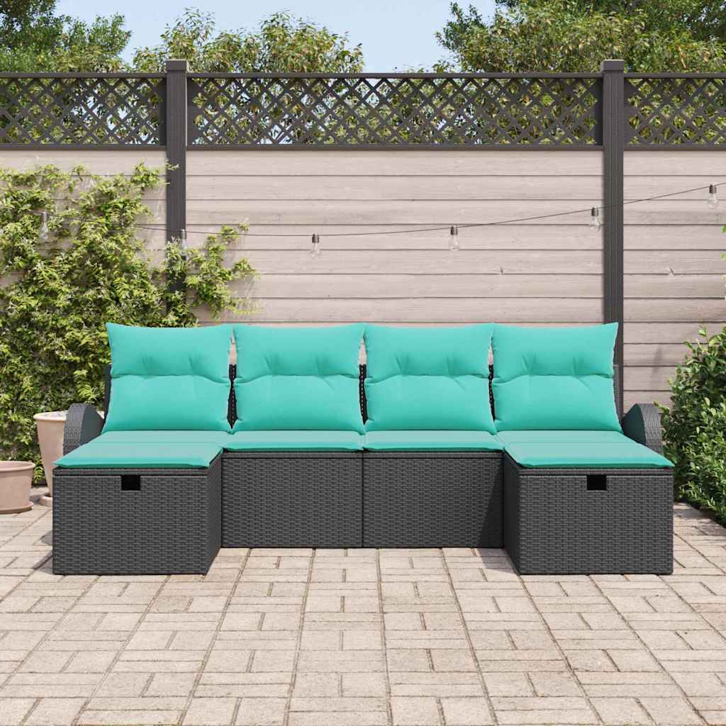 Ensemble de canapé de jardin avec coussin 6 pcs Noir polyrotin