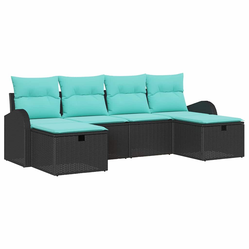 Ensemble de canapé de jardin avec coussin 6 pcs Noir polyrotin