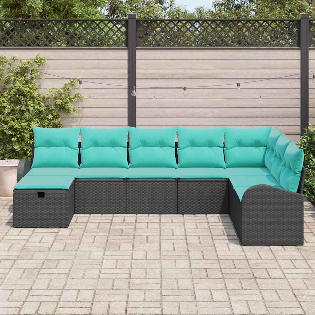 Ensemble de canapé de jardin avec coussin 8 pcs Noir Poly rotin