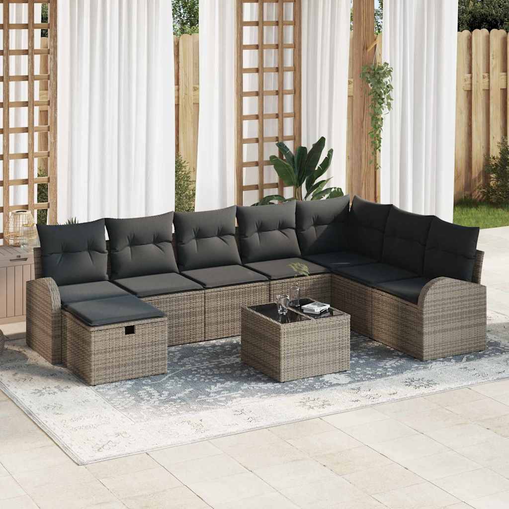 Ensemble de canapé de jardin avec coussin 9 pcs Gris Poly rotin - XIOS