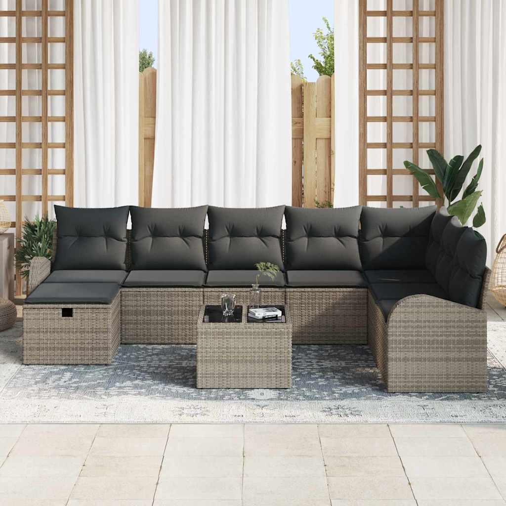 Ensemble de canapé de jardin avec coussin 9 pcs Gris Poly rotin - XIOS