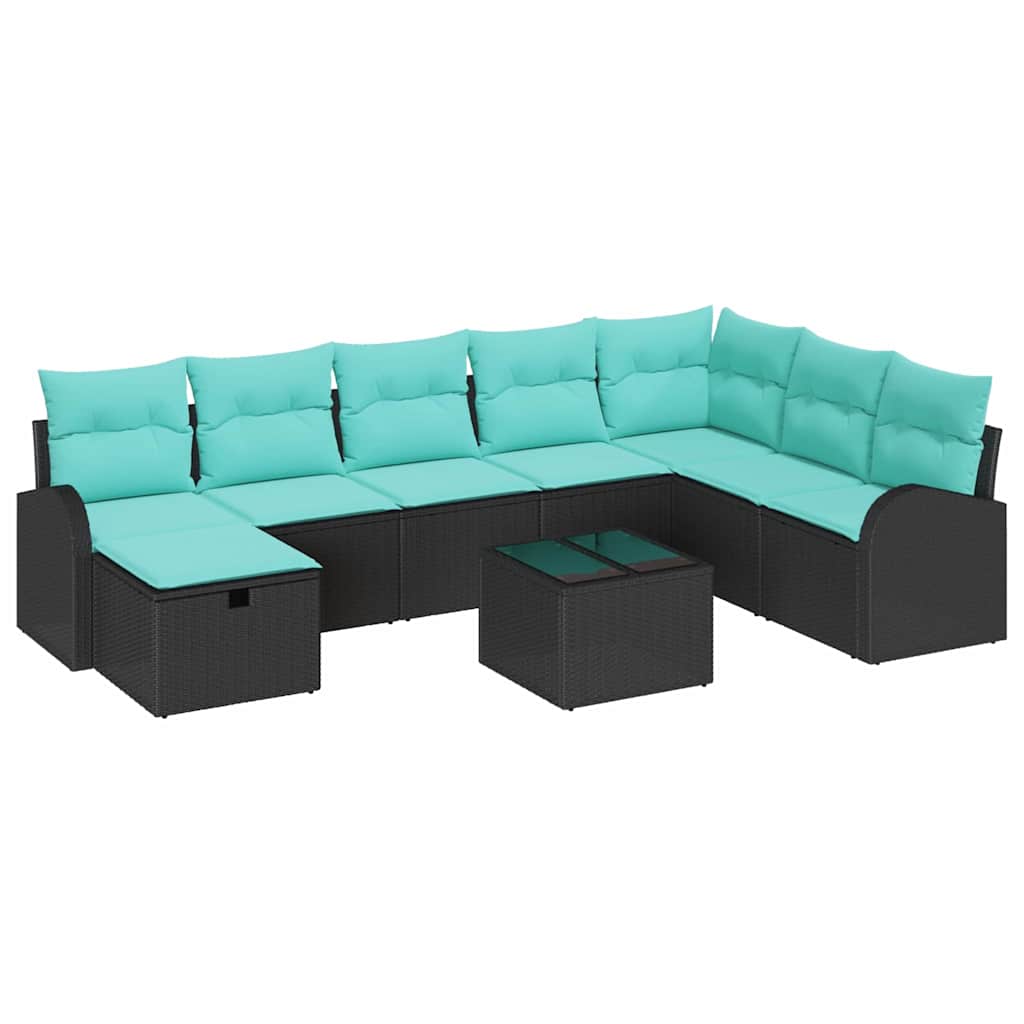 Ensemble de canapé de jardin avec coussin 9 pcs Noir Poly rotin