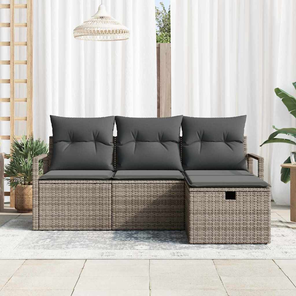 Ensemble de canapé de jardin avec coussin 4 pcs Gris Poly rotin - XIOS