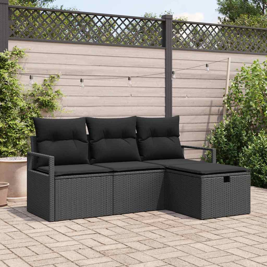 Ensemble de canapé de jardin avec coussin 4 pcs Noir Poly rotin - XIOS